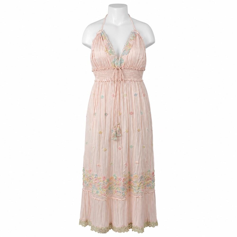 NEW Ananta Floral Embroidery Tassel Summer Maxi Camisole Tank A-Line Dress L/XL